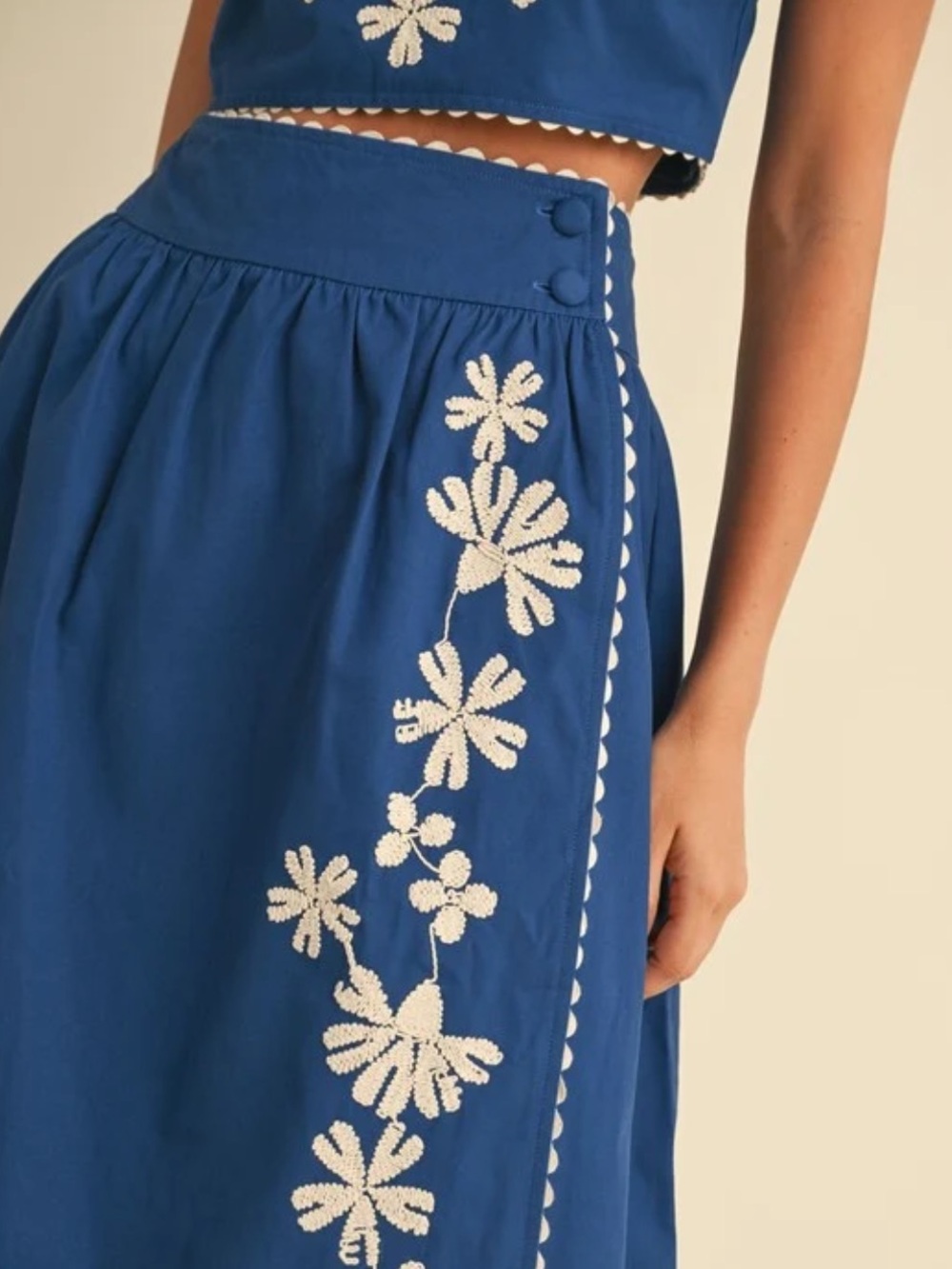 Embroidered Midi Skirt Set - Blue - Picture 2 of 3